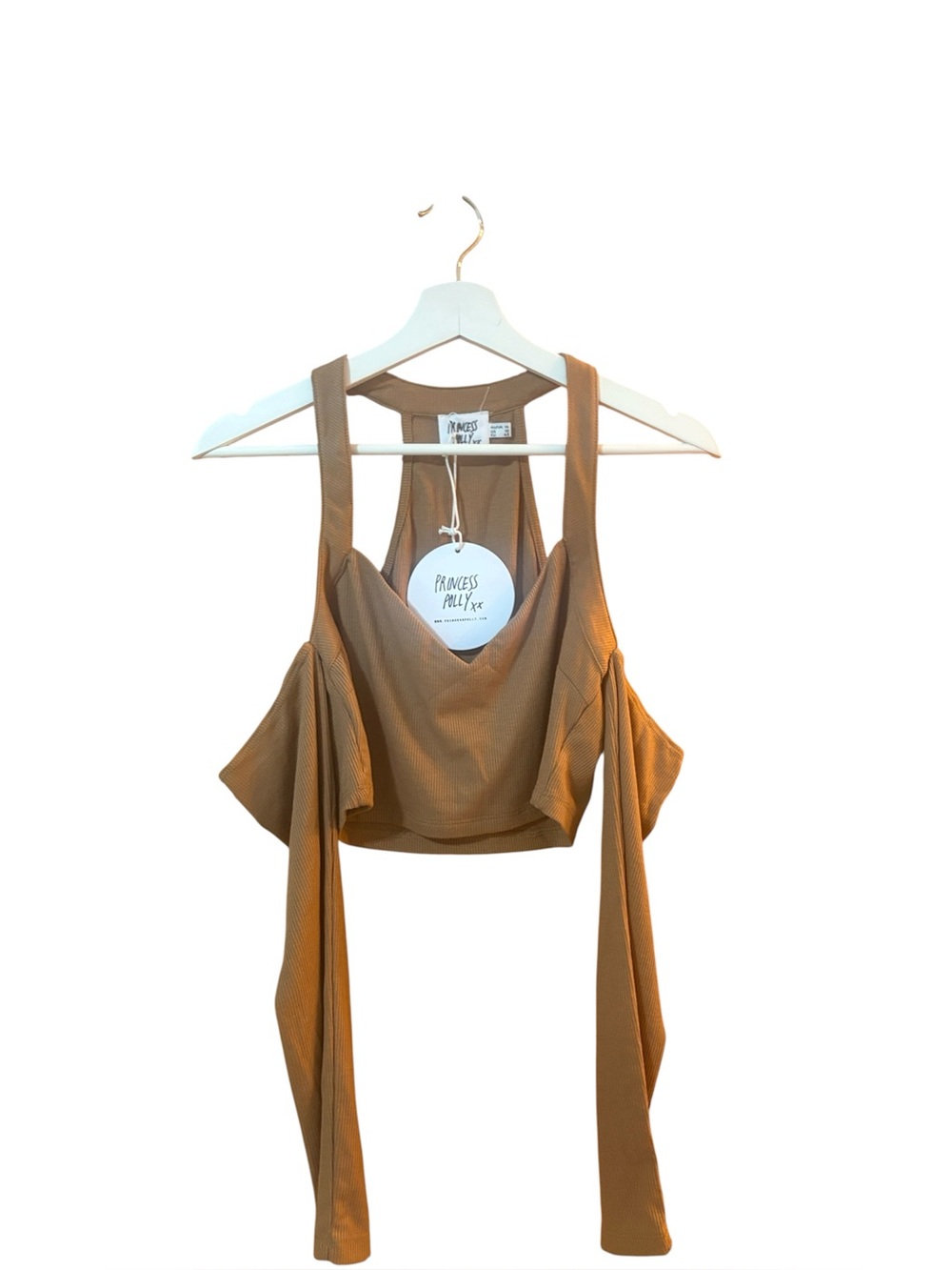 Princess Polly Size 10 Brown Open Shoulder Crop Top New With Tags